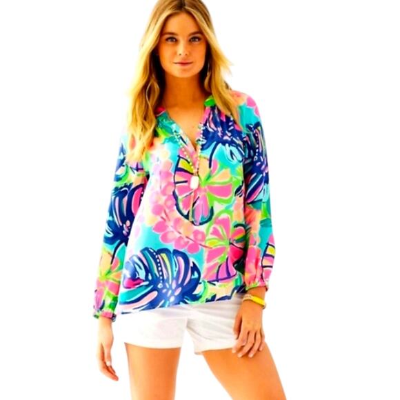 Lilly Pulitzer Elsa Silk Top NWOT in Hard To Find Exotic Garden Size Large